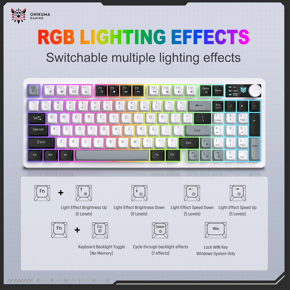 كيبورد اونيكوما سلكي و لاسلكي بلوتوث صامت ثلاثي الوضع RGB إنجليزي MT902