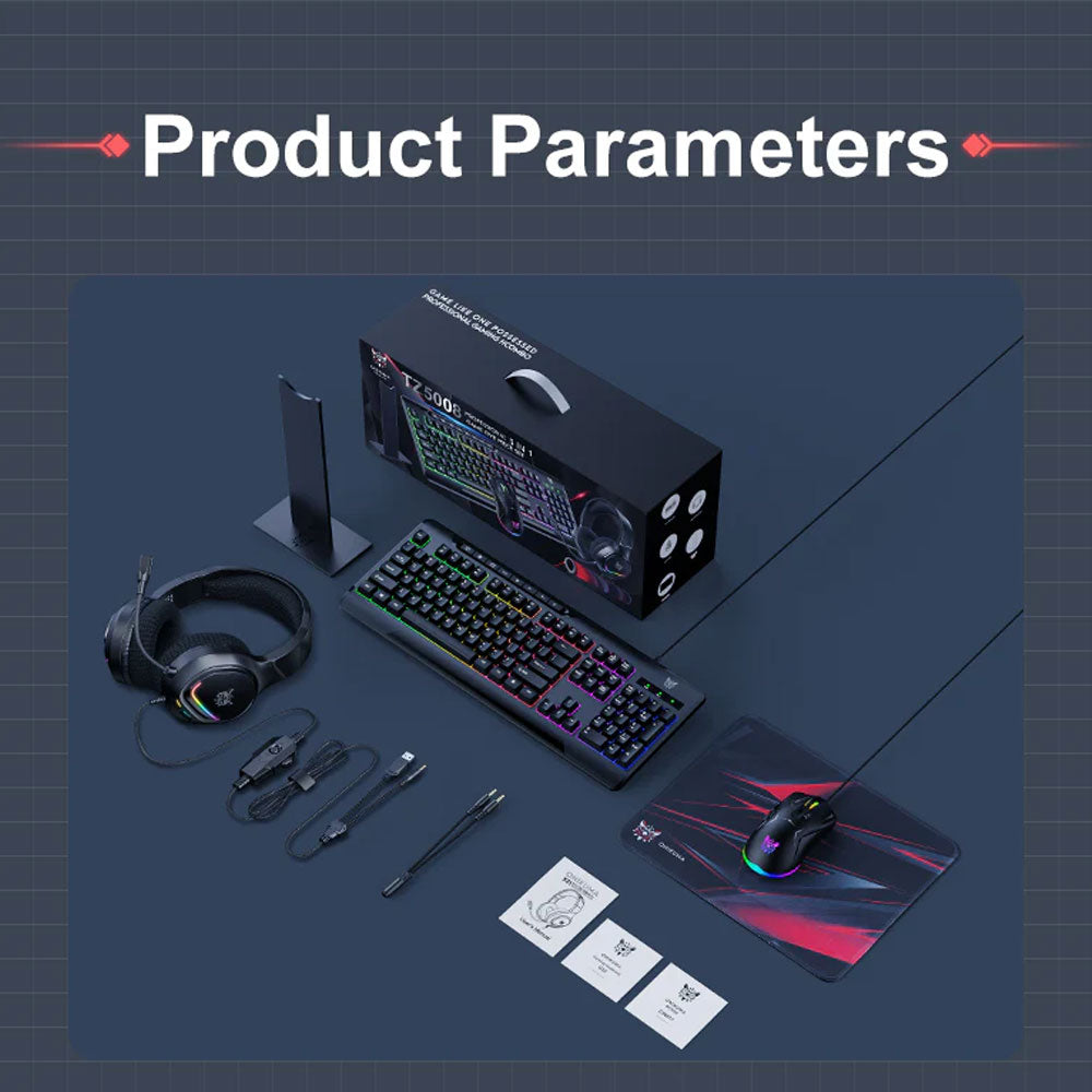 Onikuma TZ5008 5in1 Wired RGB Gaming Keyboard + Mouse + Mouse Pad + Headset + Stand Combo English - Black