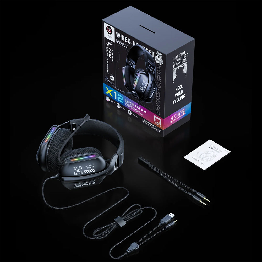 سماعة رأس اونيكوما RGB جيمنج X12 - أسود