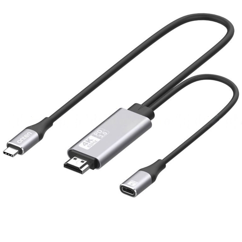 Onten OTN-9572PD Type-C To HDMI 4K Converter Cable + PD Charging 1.8m - Silver
