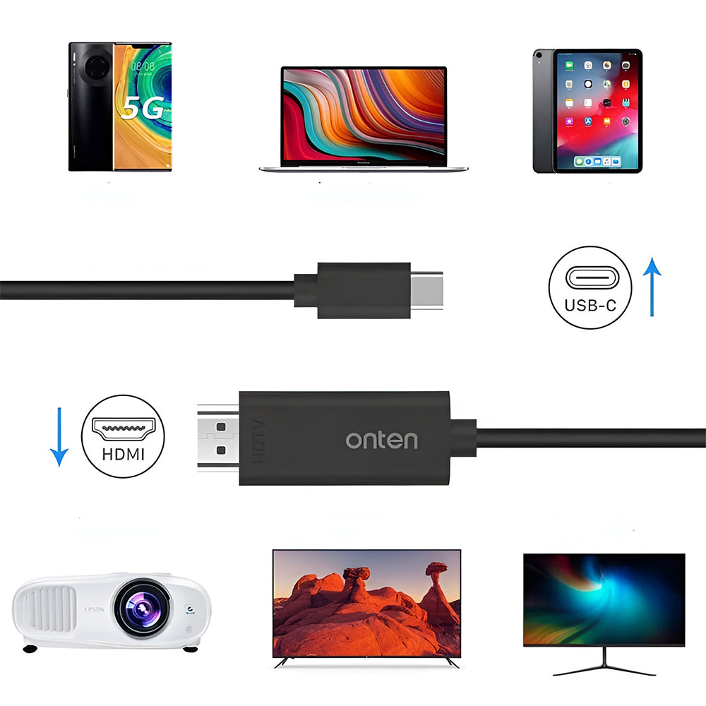 Onten OTN-9572 Type-C To HDMI 4K Converter Cable 1.8m - Black