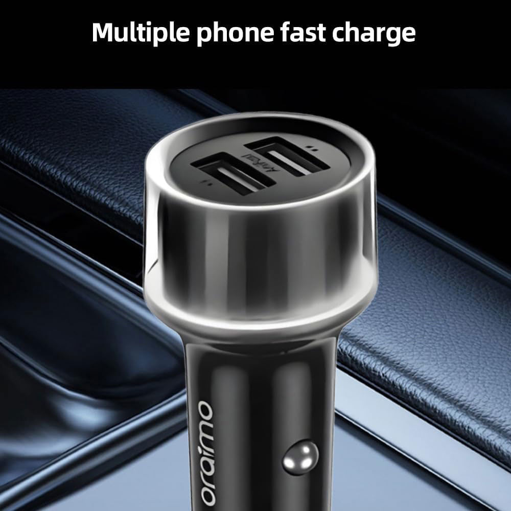 Oraimo Highway 15 OCC-1152D Car Charger 2x USB + Type-C + Micro + Lightning 3in1 Cable 15.5W - Black