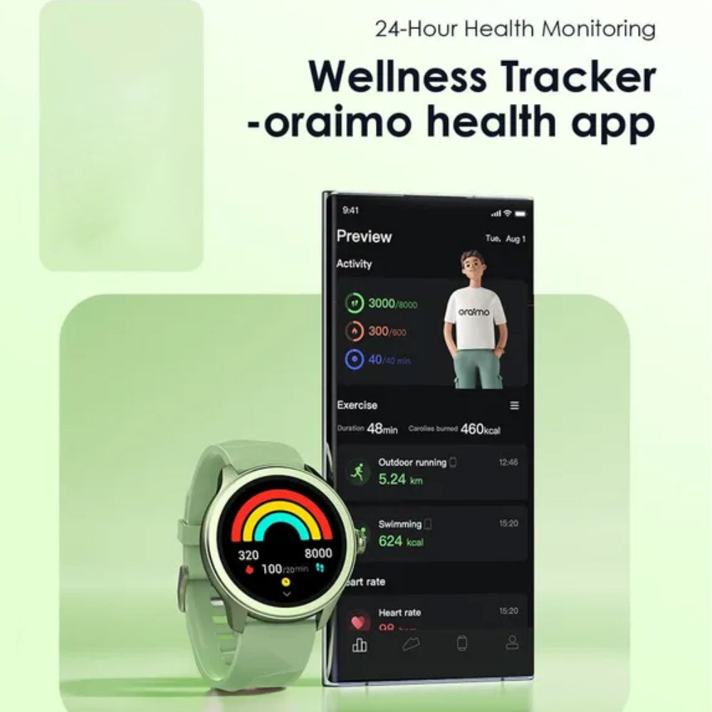 2R OSW-30 Smart Watch With Olive Green Silicone Strap