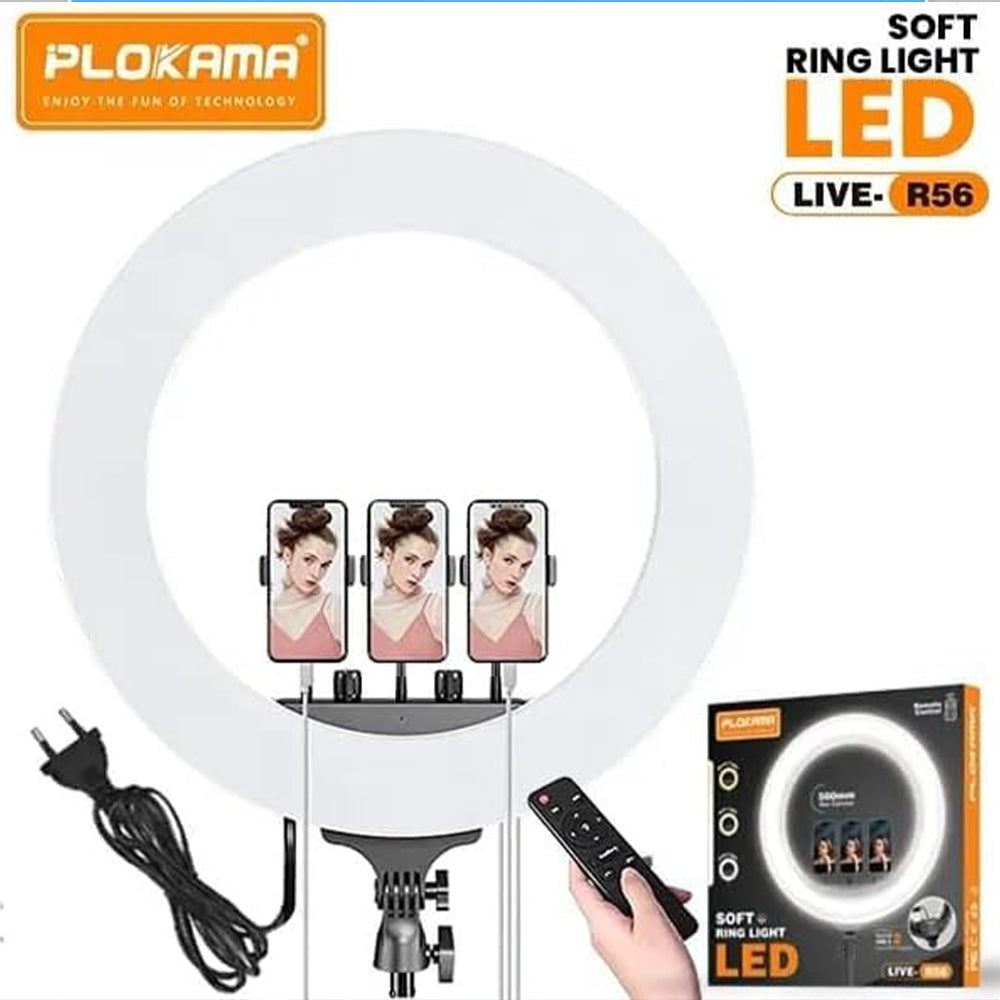 Plokama LIVE-R56 LED Selfie Ring Light With Triple Phone Holder