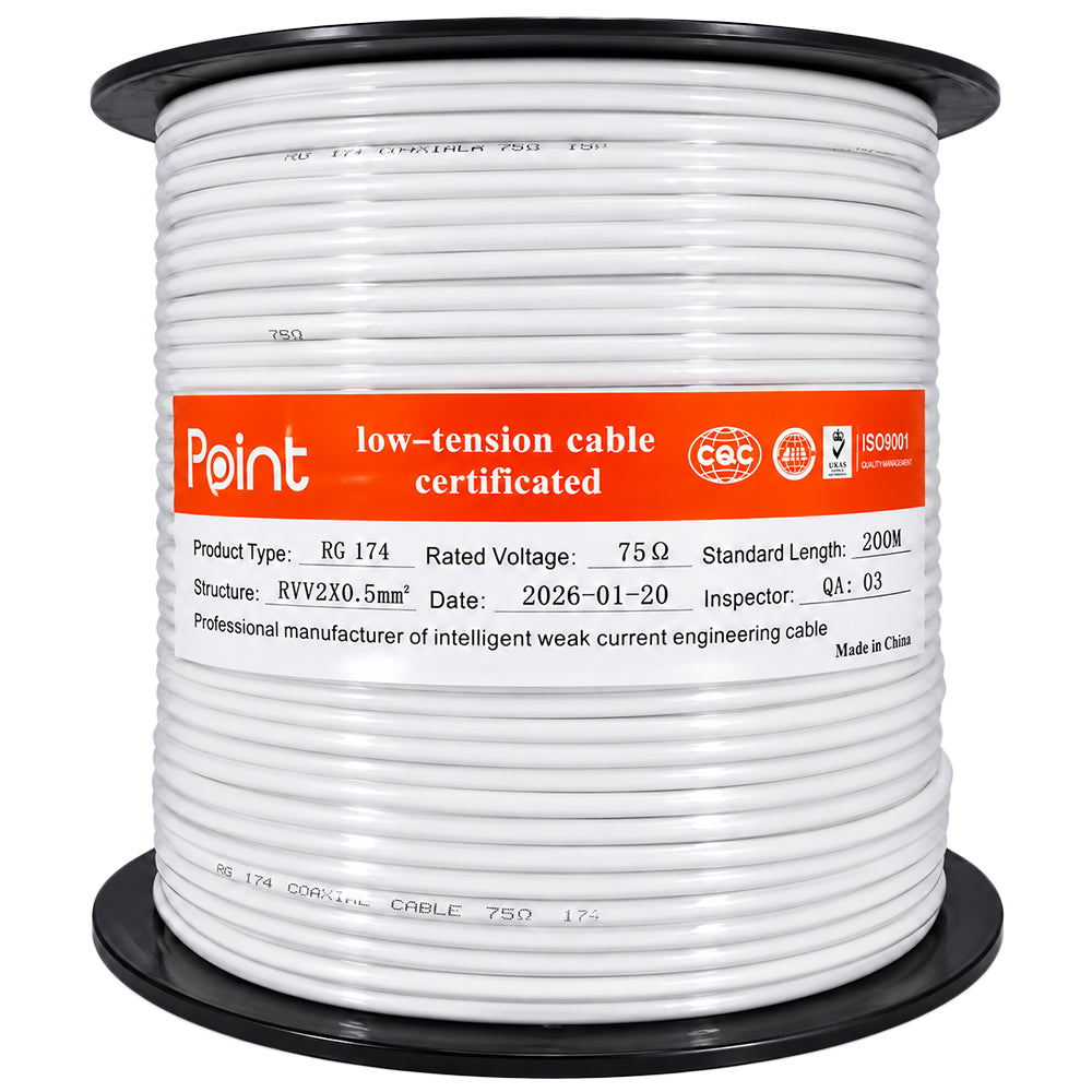 Point Coaxial Cable RG174 200m - White