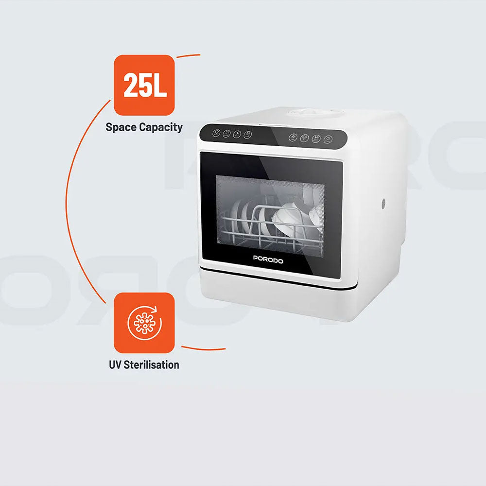 Porodo Lifestyle Counter-Top Dishwasher PD-LFST046-WH 25L 1000W