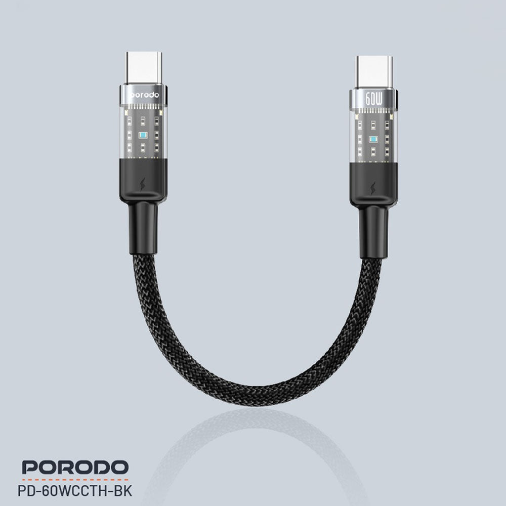 كابل شاحن موبايل بورودو تايب سي إلى تايب سي PD-60WCCTH-BK