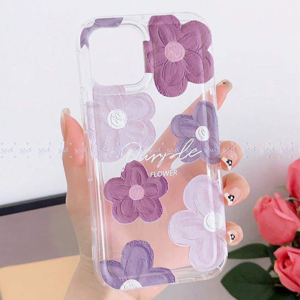 Purple Floral Clear Phone Cover