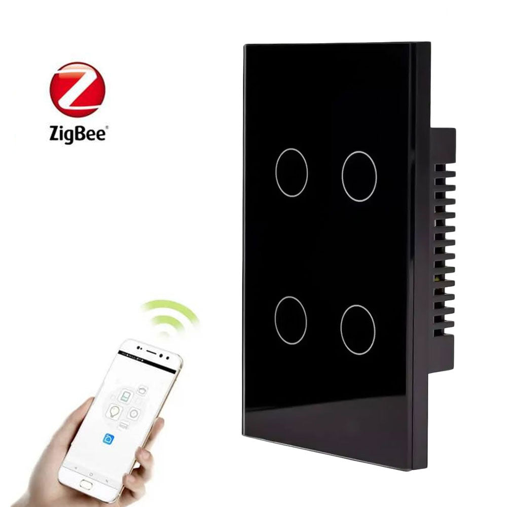 مفتاح حائط سمارت باللمس من الزجاج 3 مفاتيح بتقنية QQZBLN-104-B ZigBee - اسود