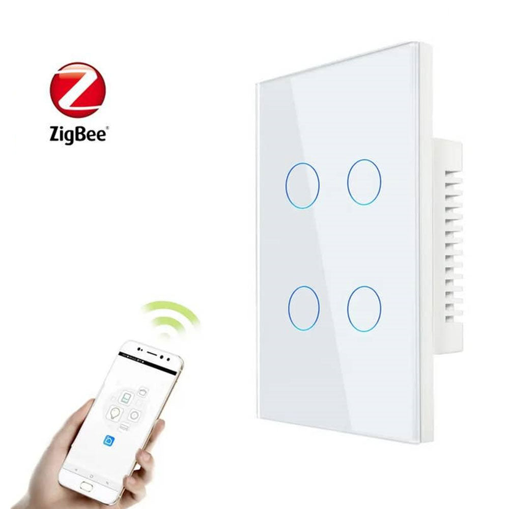 QQZBLN-104-W ZigBee Glass Smart Touch Wall Switch 4 Gang - White