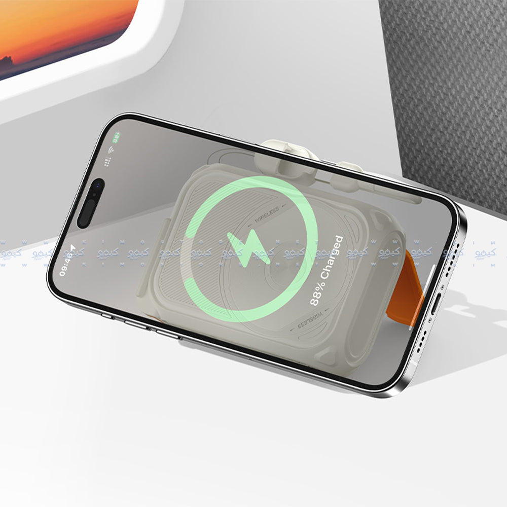 Recci Voyage RPB-A06 5in1 Magnetic Wireless Power Bank With Holder USB + Type-C + Lightning 22.5W Fast Charging 10000mAh Built-In Charger + Type-C Cable - White