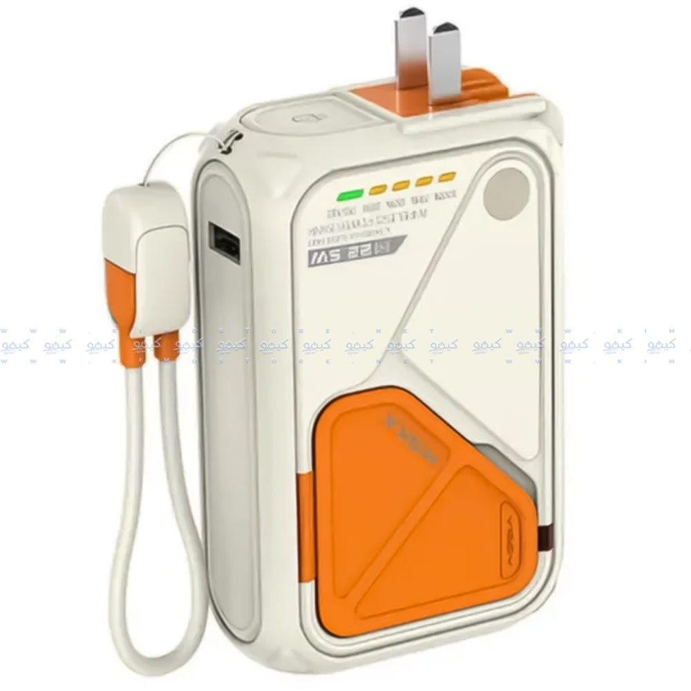 Recci Voyage RPB-A06 5in1 Magnetic Wireless Power Bank With Holder USB + Type-C + Lightning 22.5W Fast Charging 10000mAh Built-In Charger + Type-C Cable - White