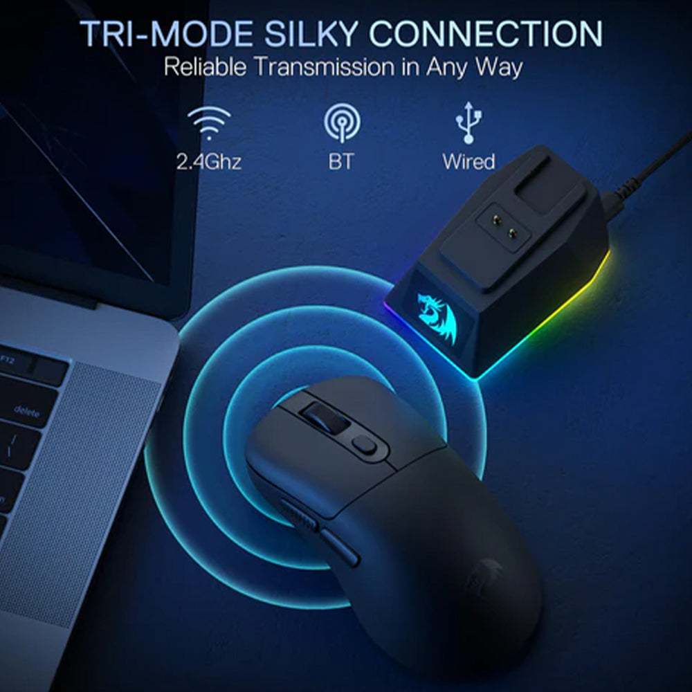 Redragon Ebony M998-STD-1K Triple Mode Bluetooth Wireless & Wired Mouse 24000Dpi With RGB Magnetic Charging Dock