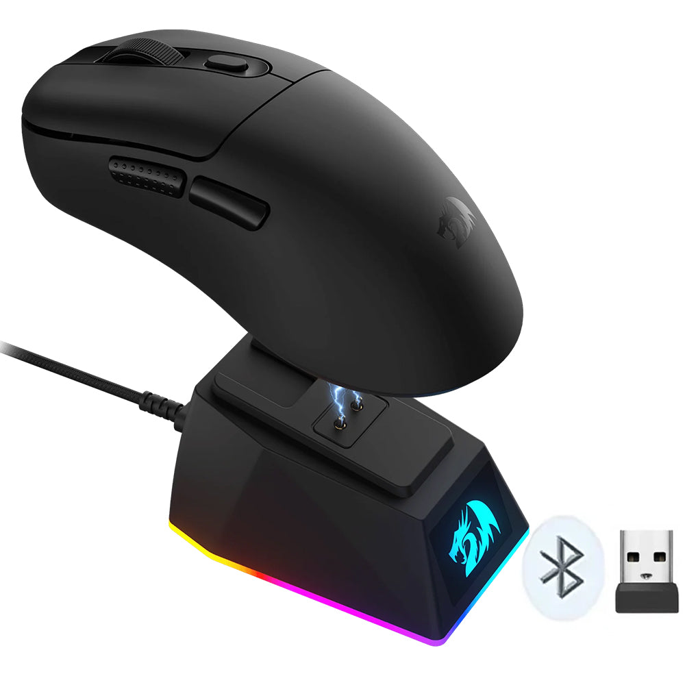Redragon Ebony M998-STD-1K Triple Mode Bluetooth Wireless & Wired Mouse 24000Dpi With RGB Magnetic Charging Dock