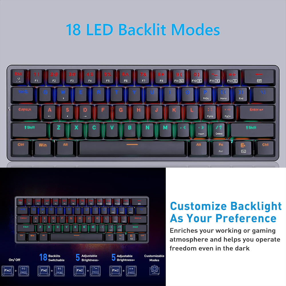 كيبورد ريدراجون سلكي و لاسلكي بلوتوث ثلاثي الوضع RGB سويتش أزرق إنجليزي
