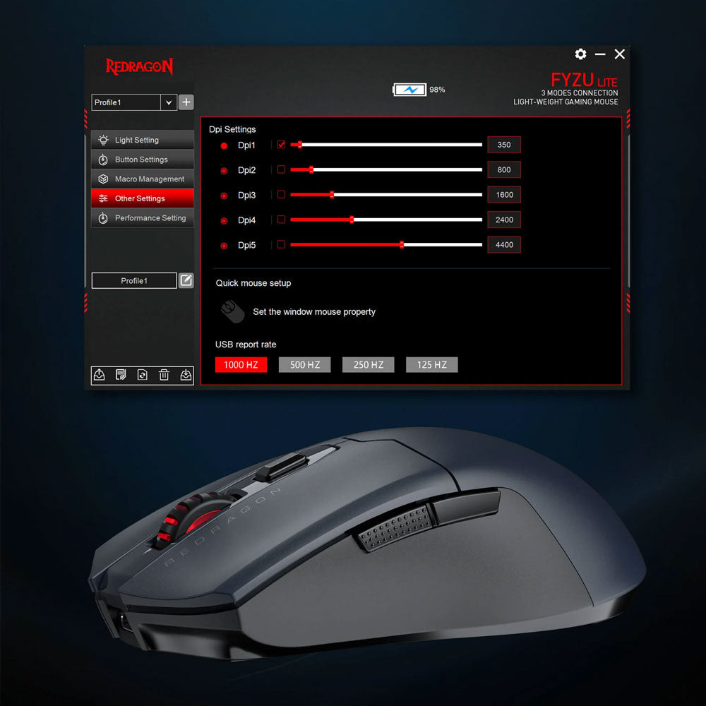 Redragon FYZU M995GB-LIT Triple Mode Rechargeable Bluetooth Wireless & Wired Gaming Mouse 10000Dpi