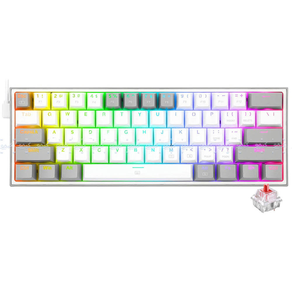كيبورد ريدراجون سلكي RGB جيمنج سويتش حمراء إنجليزي وعربي Fizz K617 - أبيض رمادي