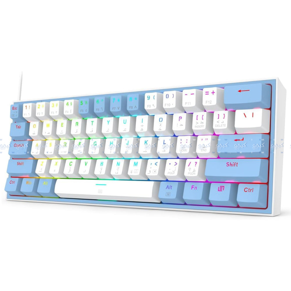 كيبورد ريدراجون سلكي RGB جيمنج سويتش احمر إنجليزي وعربي Fizz K617WB - أبيض x أزرق