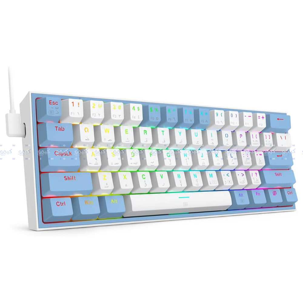 كيبورد ريدراجون سلكي RGB جيمنج سويتش احمر إنجليزي وعربي Fizz K617WB - أبيض x أزرق