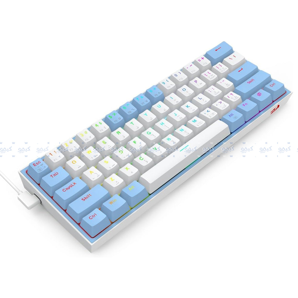 كيبورد ريدراجون سلكي RGB جيمنج سويتش احمر إنجليزي وعربي Fizz K617WB - أبيض x أزرق