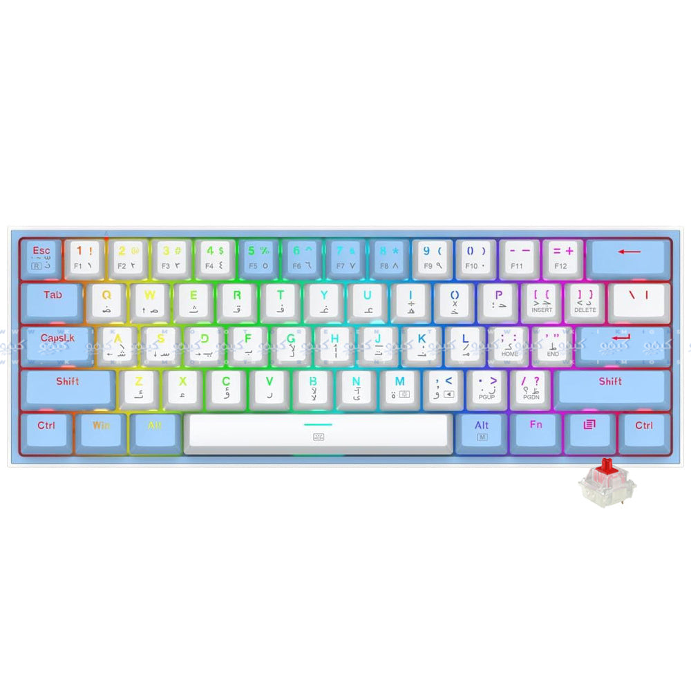 كيبورد ريدراجون سلكي RGB جيمنج سويتش احمر إنجليزي وعربي Fizz K617WB - أبيض x أزرق