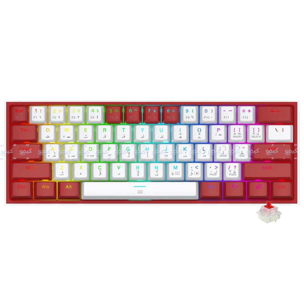 كيبورد ريدراجون سلكي RGB جيمنج سويتش احمر إنجليزي وعربي Fizz K617WR - أبيض x أحمر