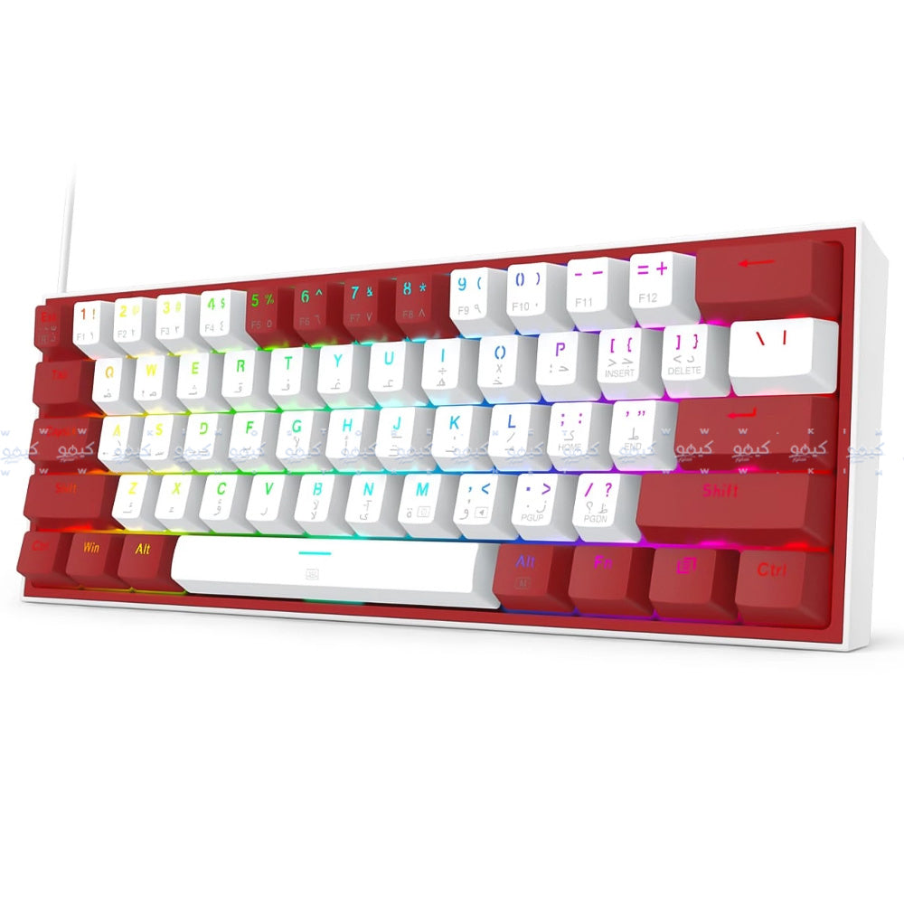 كيبورد ريدراجون سلكي RGB جيمنج سويتش احمر إنجليزي وعربي Fizz K617WR - أبيض x أحمر