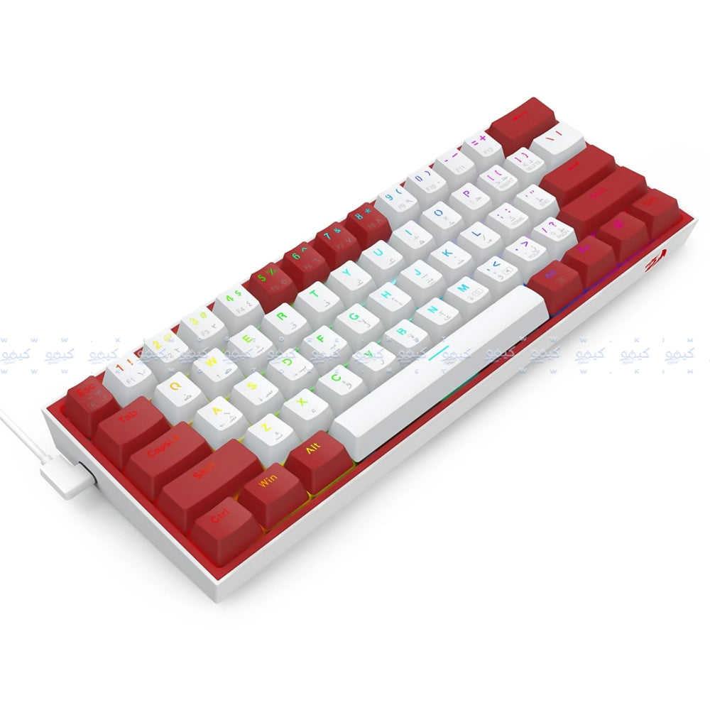كيبورد ريدراجون سلكي RGB جيمنج سويتش احمر إنجليزي وعربي Fizz K617WR - أبيض x أحمر