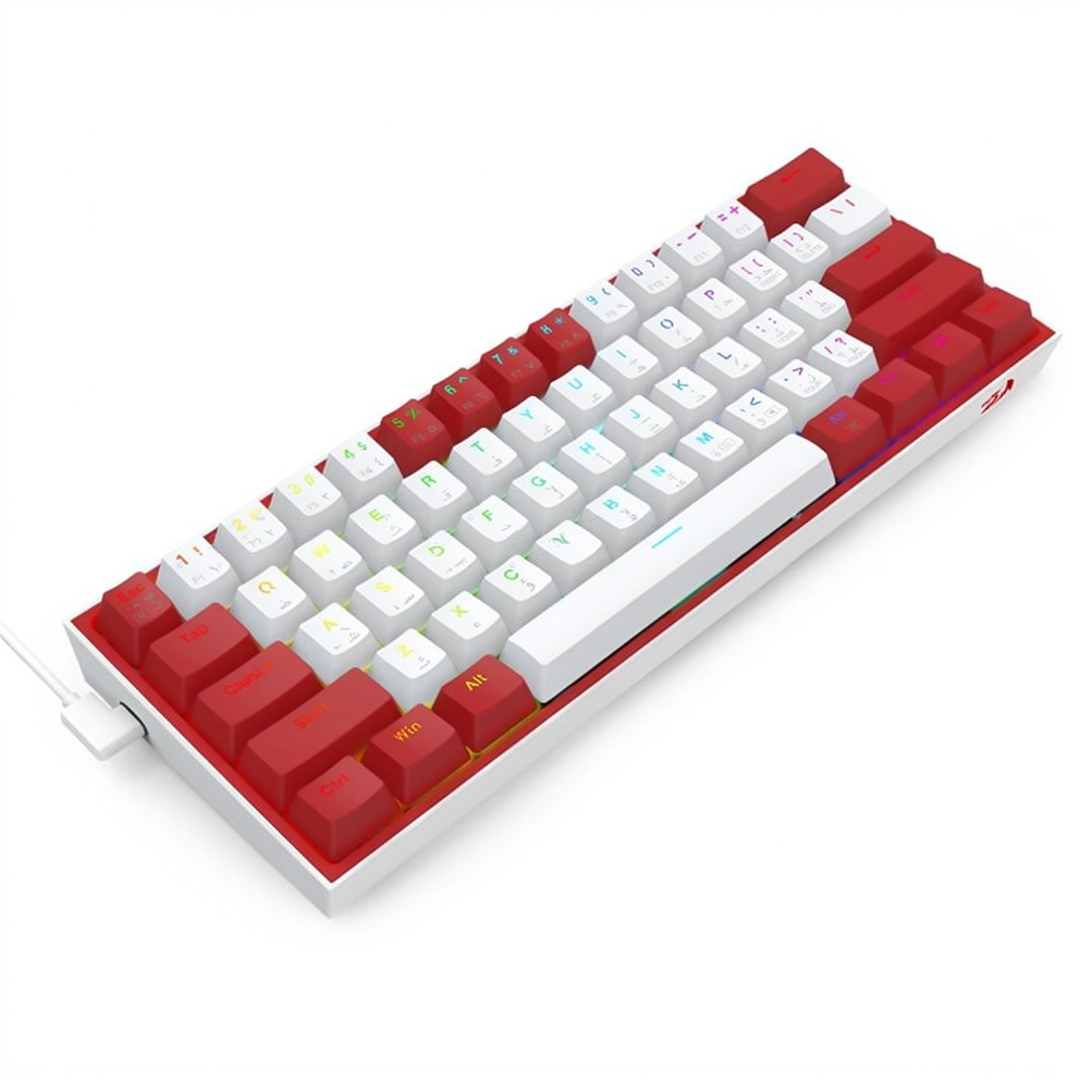 Redragon Fizz K617WR Red Switch Wired RGB Gaming Keyboard English & Arabic - White x Red