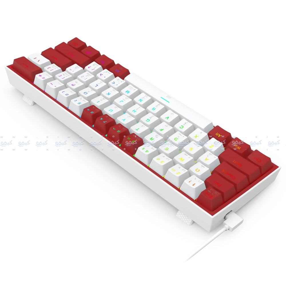 كيبورد ريدراجون سلكي RGB جيمنج سويتش احمر إنجليزي وعربي Fizz K617WR - أبيض x أحمر