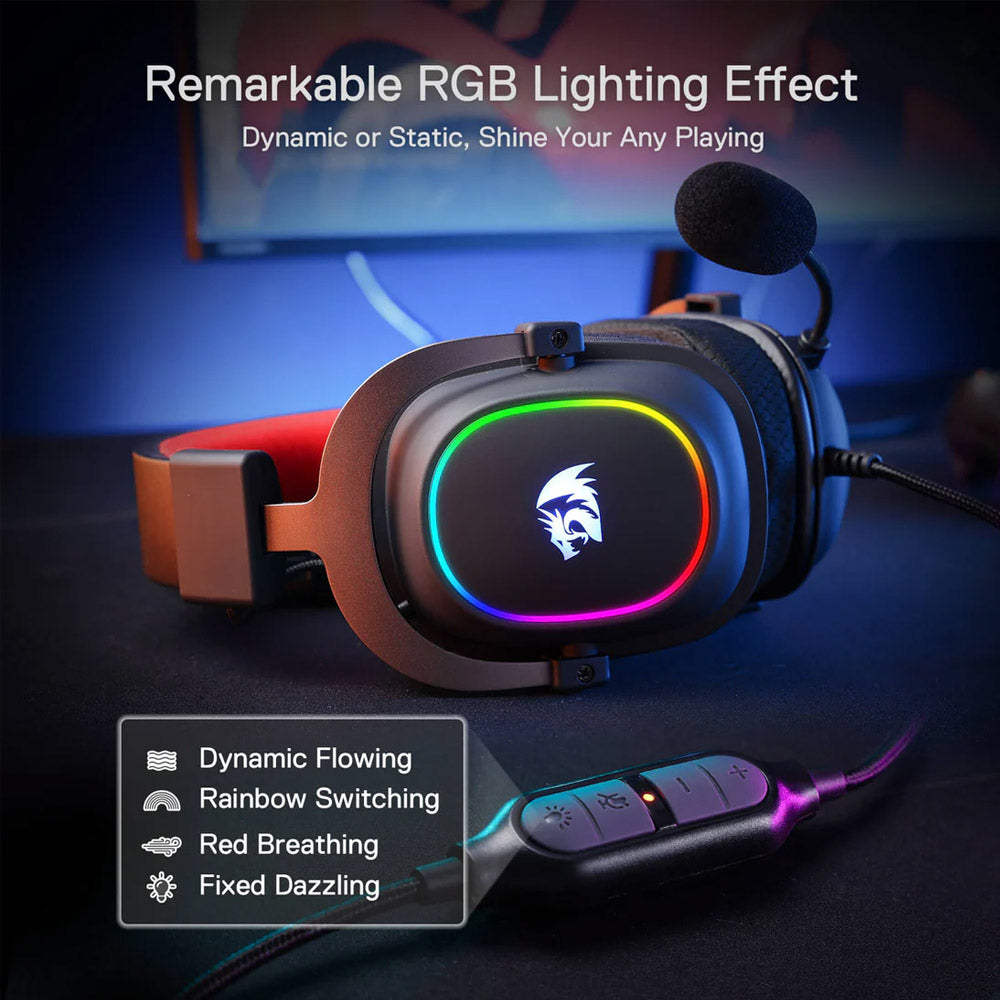 سماعة رأس ريدراجون RGB جيمنج 7.1 صوت محيطي مع ميكروفون عازل للضوضاء H510 Zeus-X