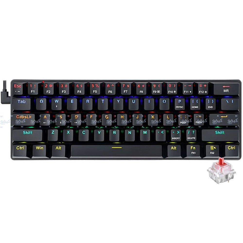 كيبورد ريدراجون سلكي رينبو جيمنج سويتش أحمر إنجليزي وعربي Jax K613-KB