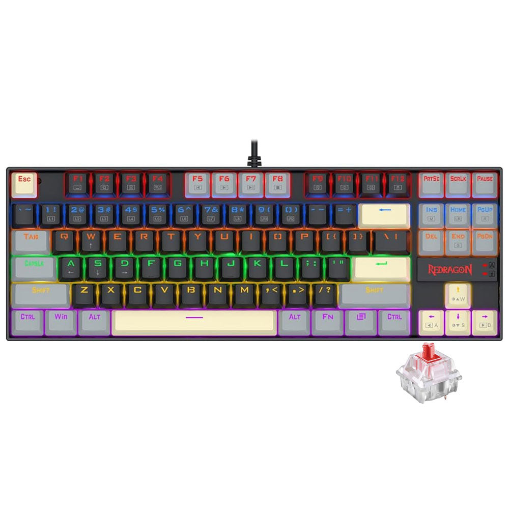 Redragon Kumara K552LGY-R Red Switch Wired Rainbow Gaming Keyboard English & Arabic