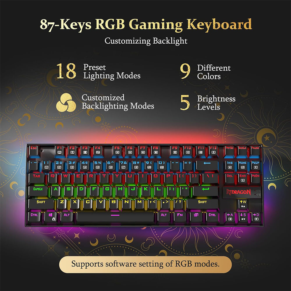كيبورد ريدراجون سلكي RGB جيمنج سويتش بني إنجليزي وعربي Kumara K552P-KN