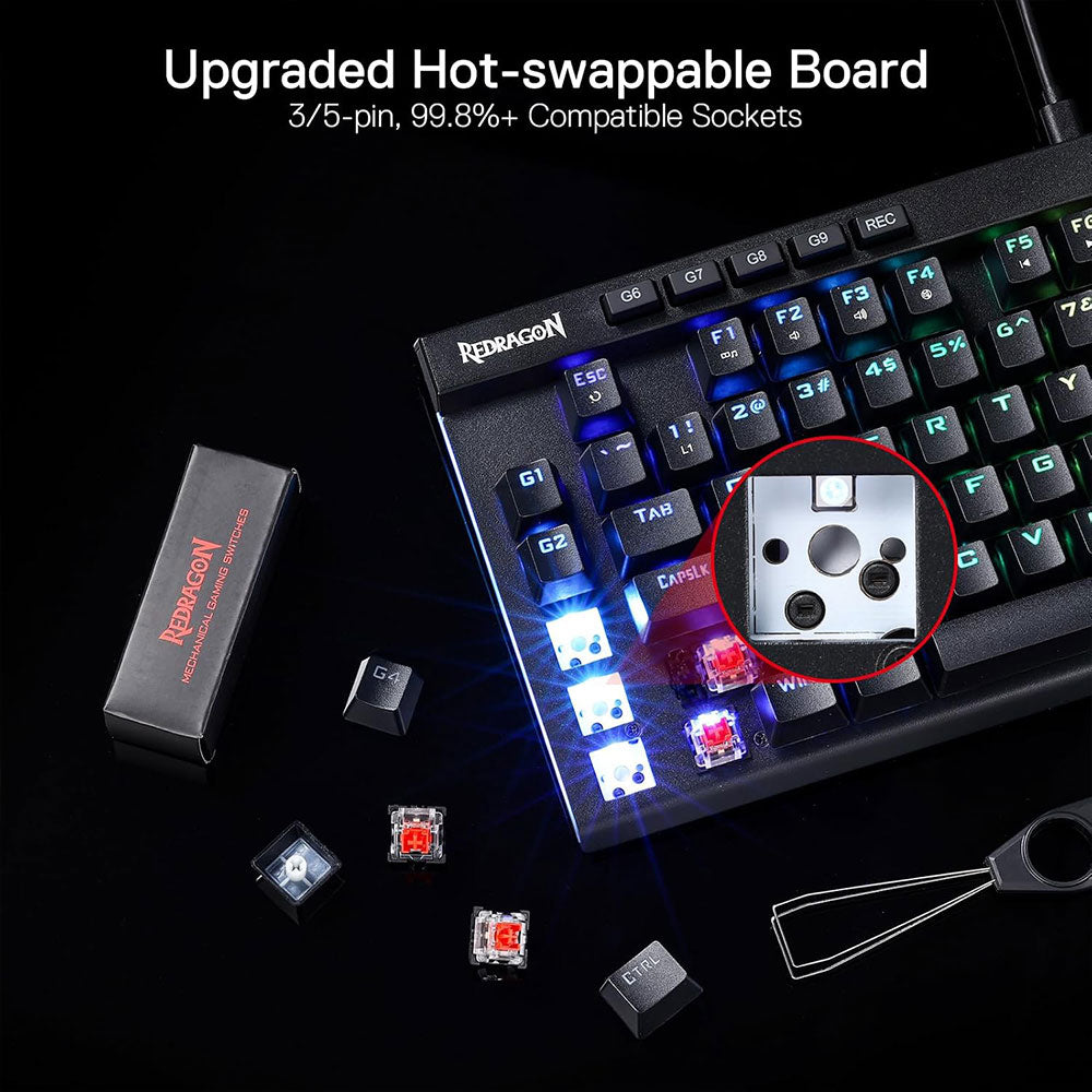Redragon MAGIC-WAND K587 Pro TKL Triple Mode Rechargeable Bluetooth Wireless & Wired RGB Gaming keyboard English & Arabic