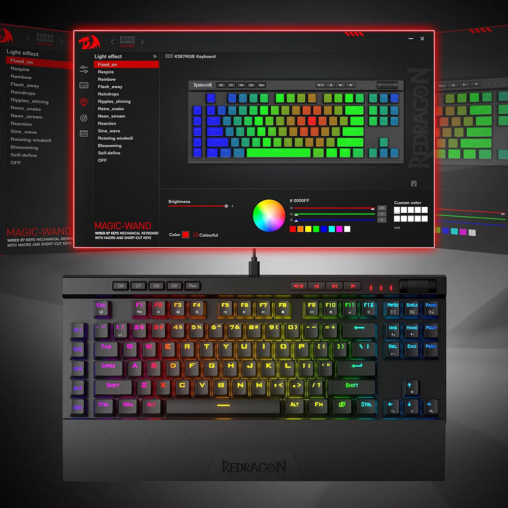 Redragon MAGIC-WAND K587 Pro TKL Triple Mode Rechargeable Bluetooth Wireless & Wired RGB Gaming keyboard English & Arabic