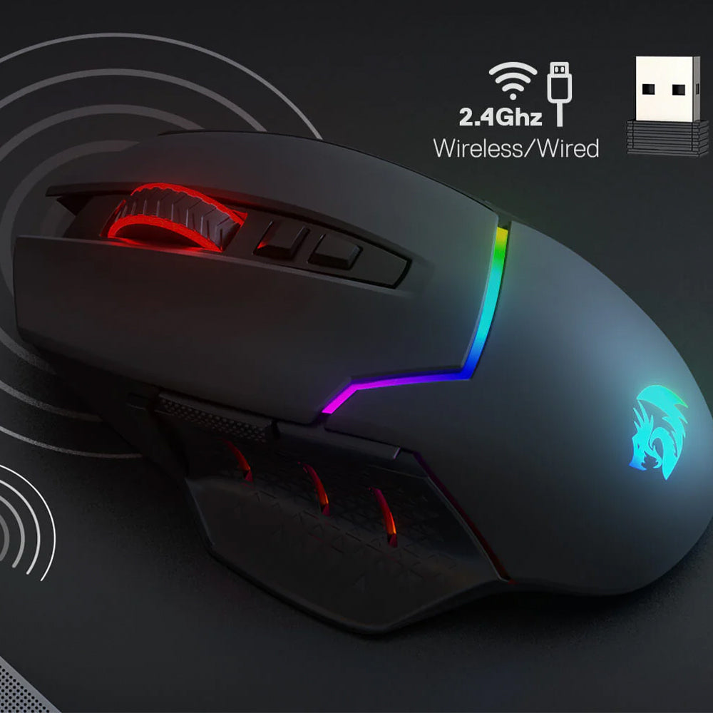 Redragon MIRAGE M690 PRO Dual Mode Rechargeable Wireless & Wired Gaming Mouse 8000Dpi - Black