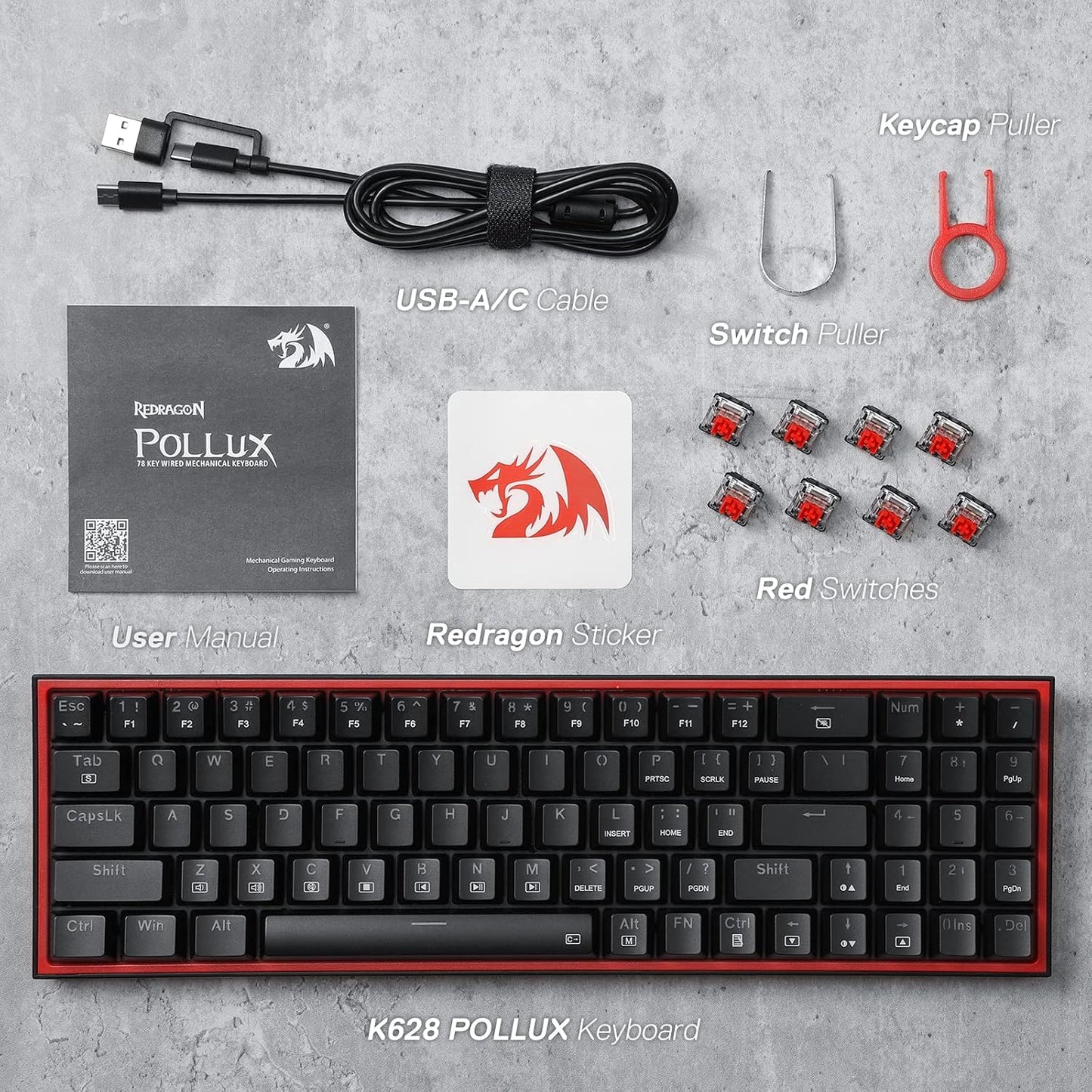 Redragon POLLUX K628 Red Switch Wired RGB Gaming Keyboard English & Arabic