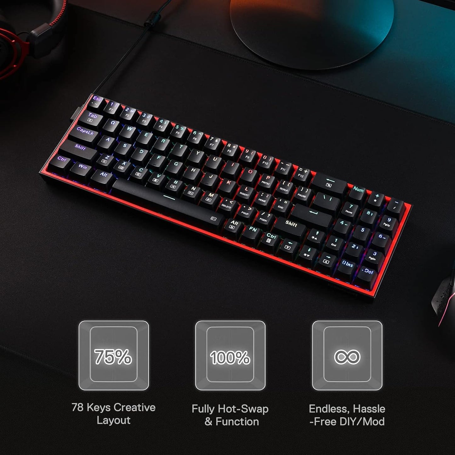 Redragon POLLUX K628 Red Switch Wired RGB Gaming Keyboard English & Arabic