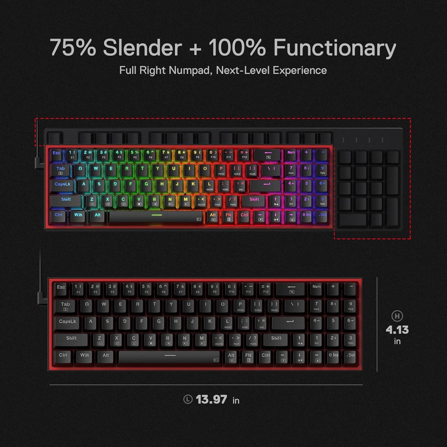 Redragon POLLUX K628 Red Switch Wired RGB Gaming Keyboard English & Arabic