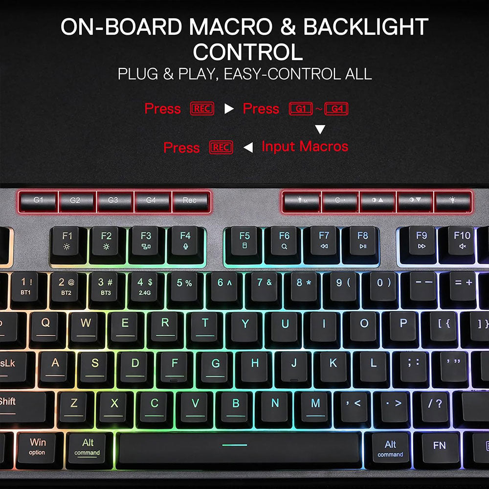 Redragon Shiva K516 Pro 87 Triple Mode Bluetooth Wireless & Wired RGB Gaming Keyboard English & Arabic