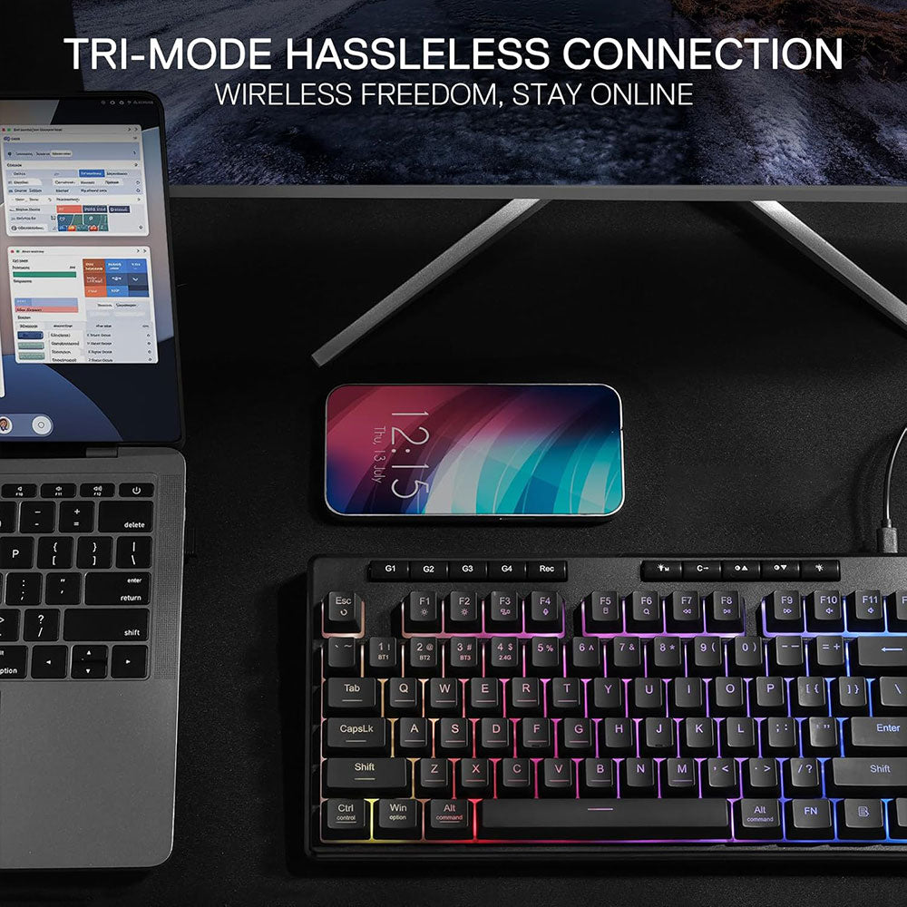 Redragon Shiva K516 Pro 87 Triple Mode Bluetooth Wireless & Wired RGB Gaming Keyboard English & Arabic