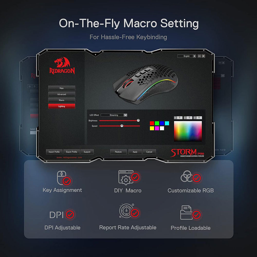Redragon Storm Pro M808-KS Dual Mode Rechargeable Wireless & Wired RGB Gaming Mouse 16000Dpi