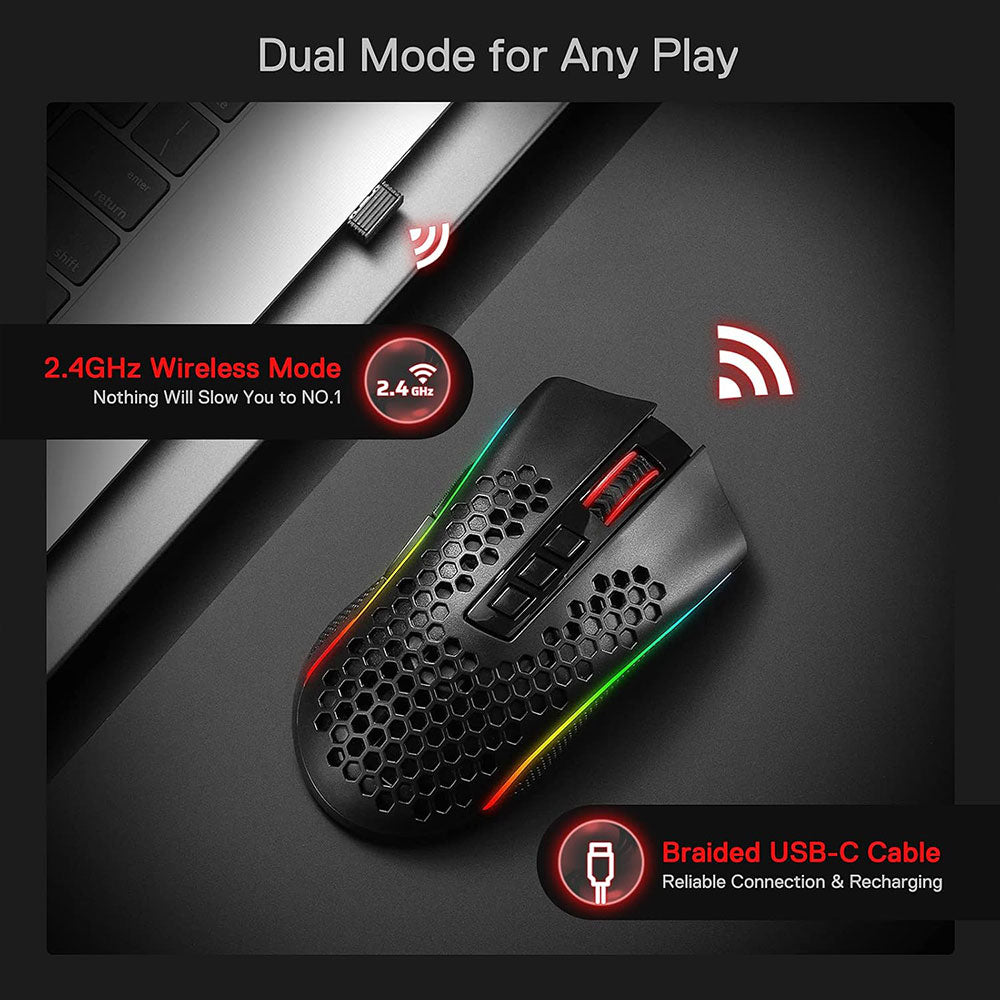 Redragon Storm Pro M808-KS Dual Mode Rechargeable Wireless & Wired RGB Gaming Mouse 16000Dpi
