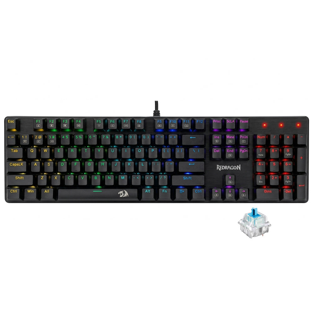 Redragon Valheim Elite K608E Blue Switch Wired Rainbow Gaming Keyboard English & Arabic - Black