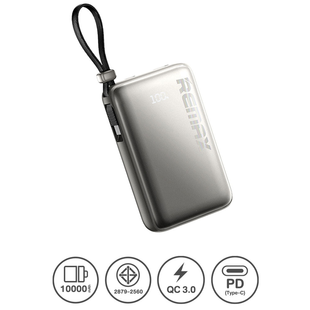 باور بانك ريماكس بمنفذ يو اس بي + منفذ تايب سي 22.5 وات 10000 مللي أمبير + كابل تايب سي مدمج