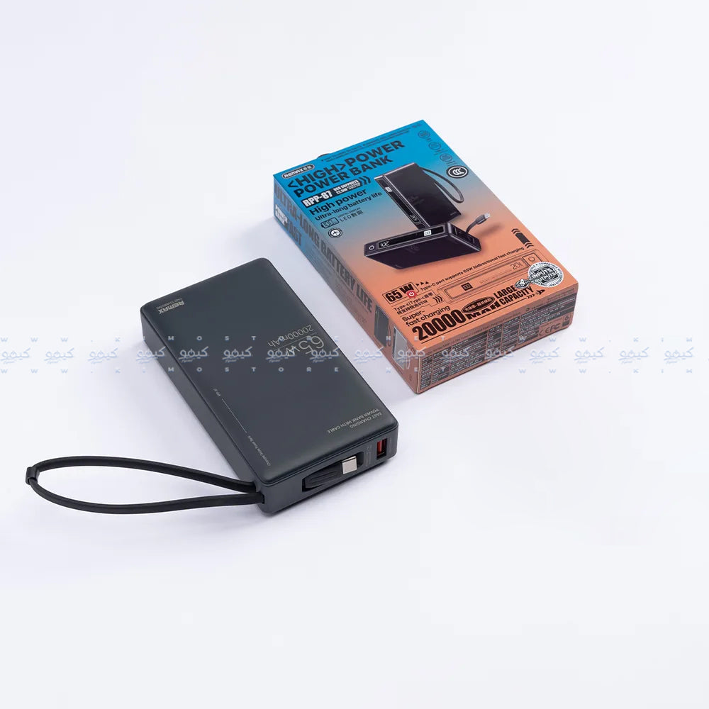 Remax RPP-87 Power Bank USB + Type-C 65W Fast Charging 20000mAh Built-In Type-C Cable - Space Gray