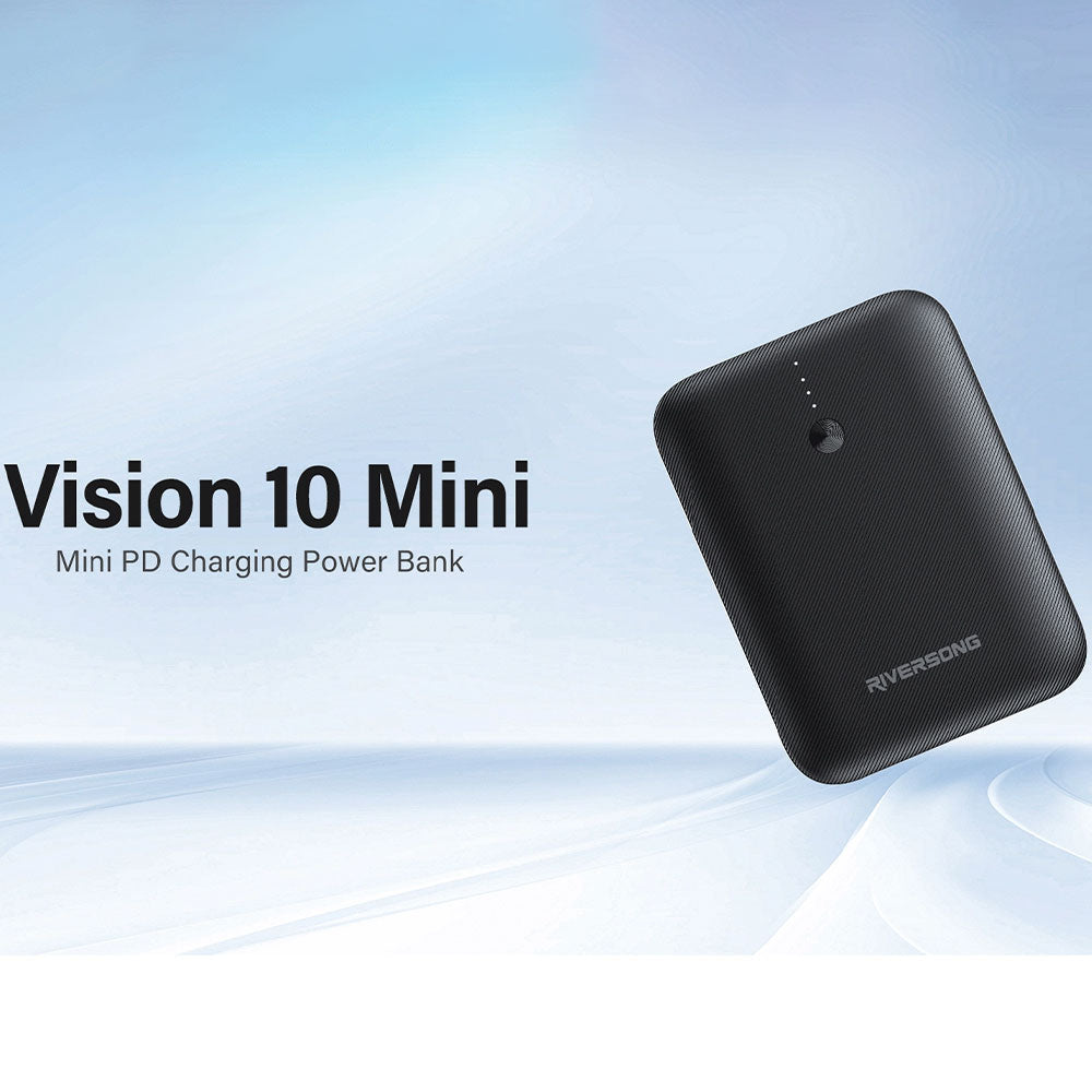 Riversong Vision 10 Mini Power Bank USB + Type-C 3A 20W Fast Charging 10000mAh - Black
