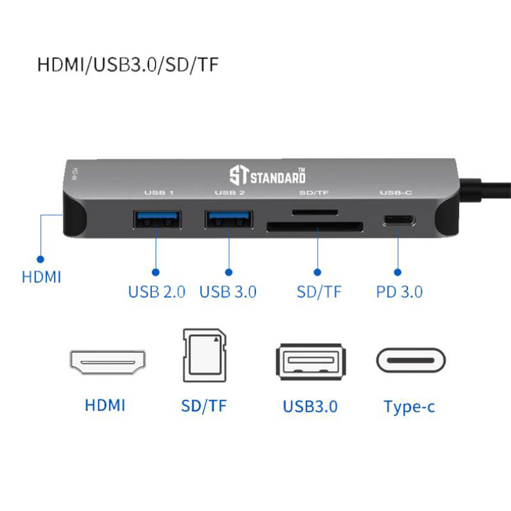 ST-Standard ST-95116D Type-C To HDMI 6 In 1 4K Docking Station Converter