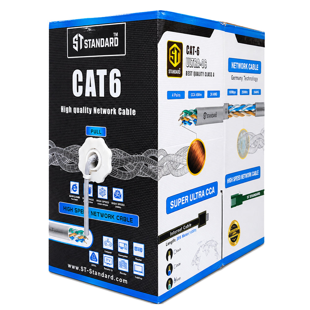 كابل نت وورك اس تي-ستاندرد 305 متر Ultra-06 Cat6 UTP - رمادي